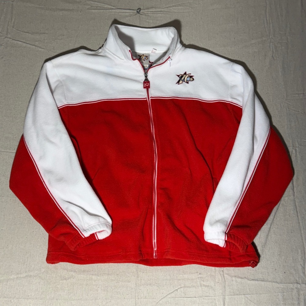 Vintage Philadelphia 76ers NBA Fleece Jacket Red White Full Zip Large Y2K Logo